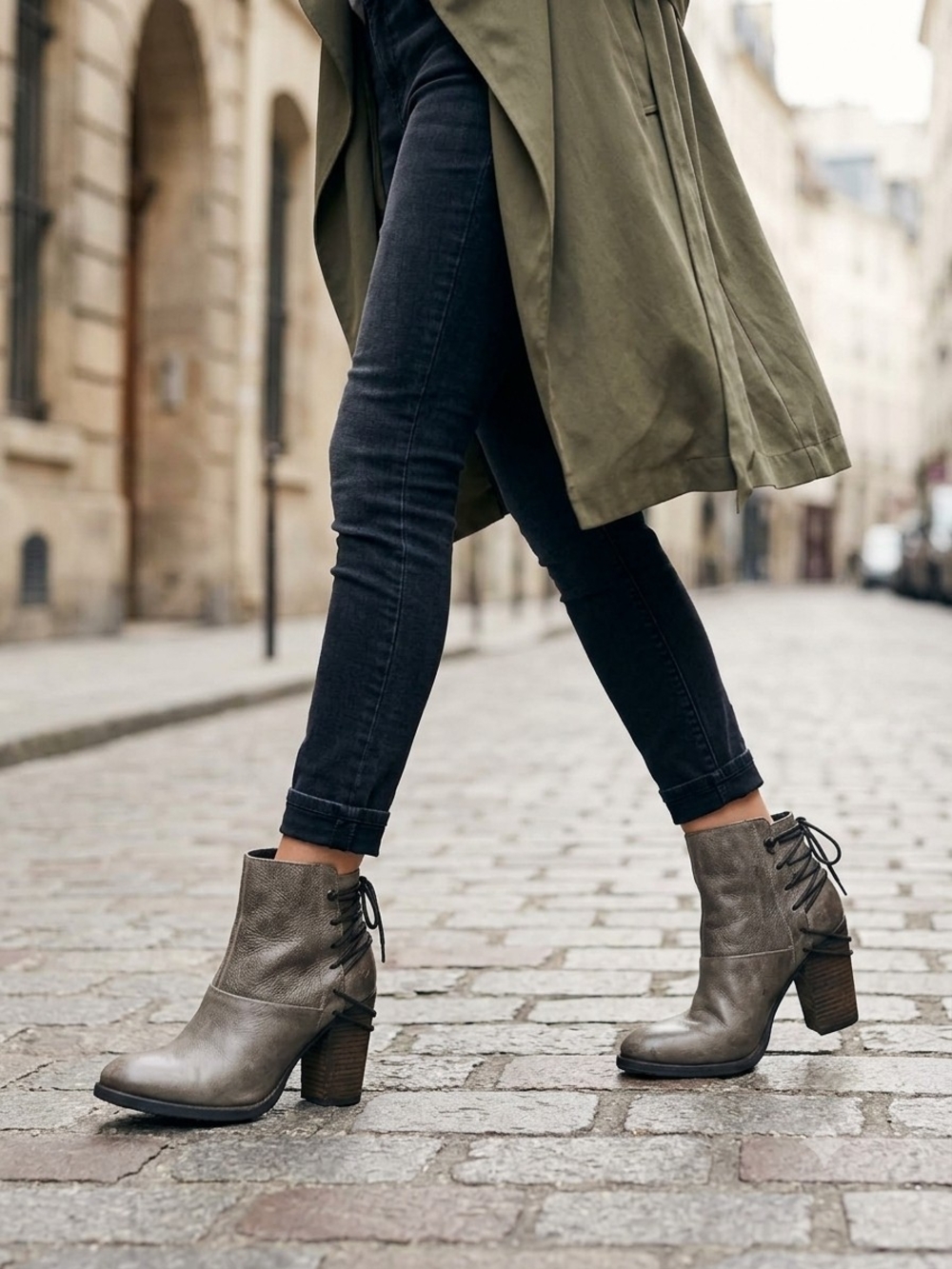 Steve Madden Raglan Gray Lace-Back Leather Ankle Boots Size 8.5